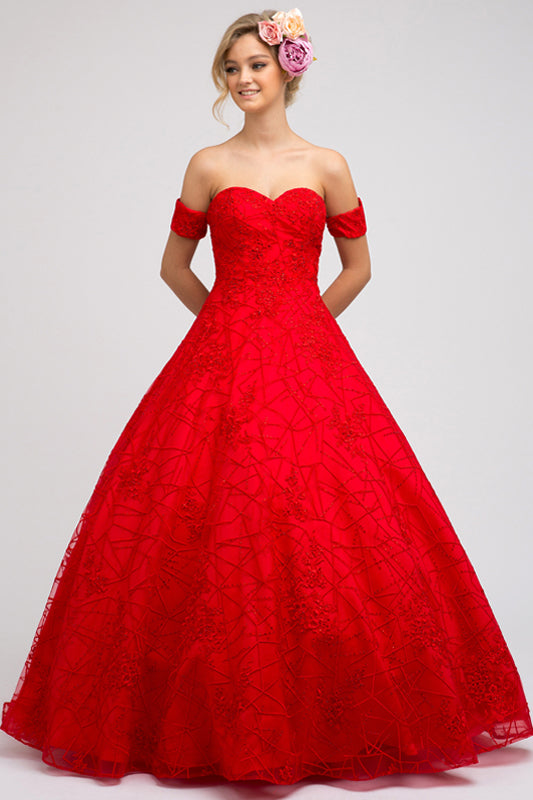 Embroidered Lace Strapless A-Line Open Back Long Prom Dress JT692