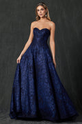 Embroidered Lace Strapless A-Line Open Back Long Prom Dress JT692