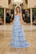 Multilayered Strapless Prom Gown w/ Corset Bodice & Zip Back NXY1806