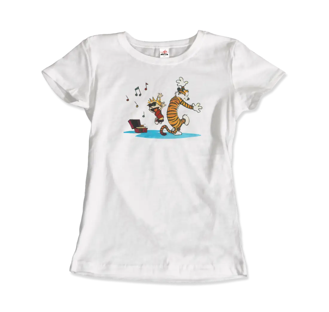 Calvin and Hobbes Dancing with Record Player t-shirt