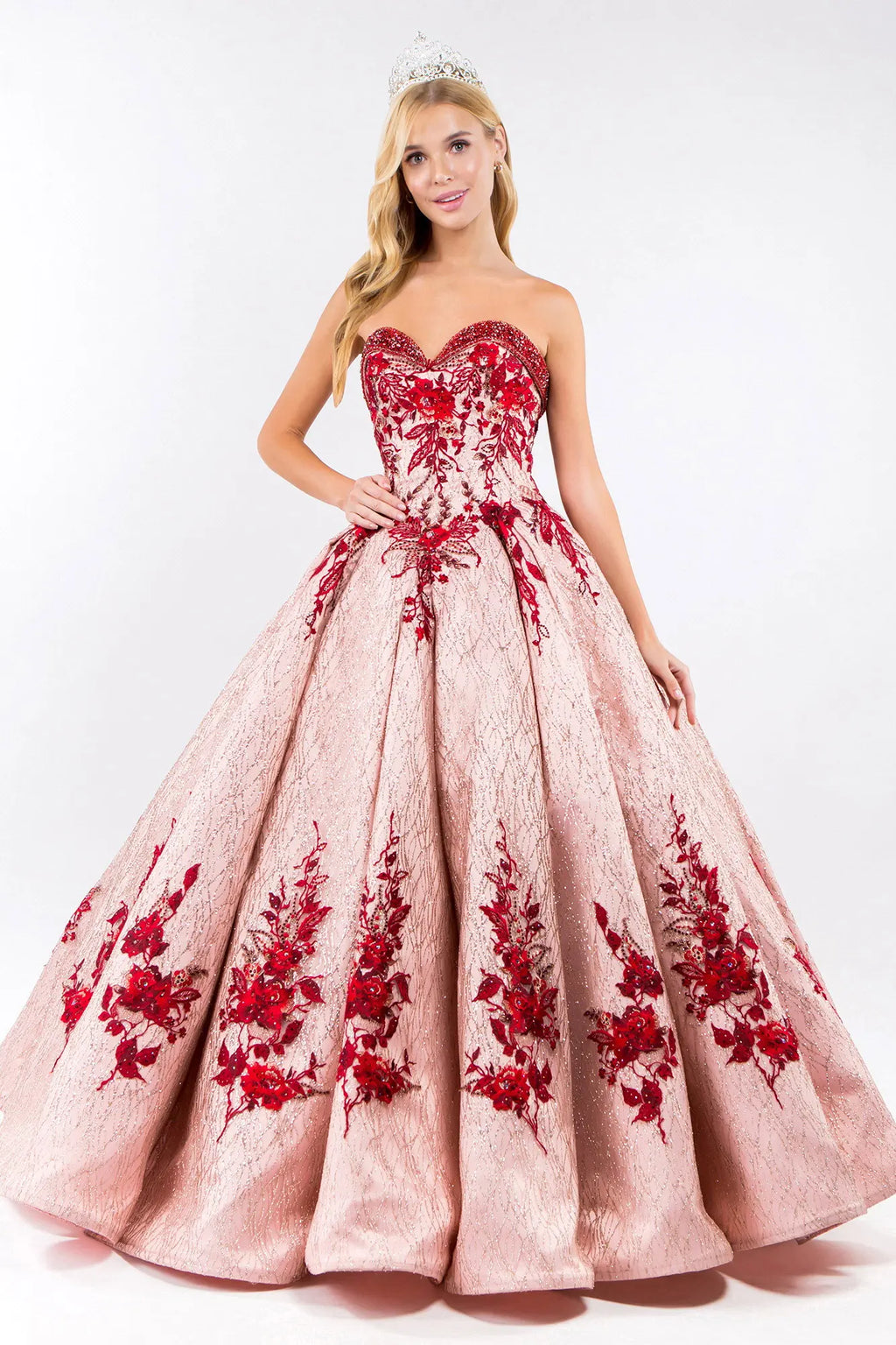 Product/beads embellished neckline full glitter mesh quinceanera dress GLGL1957