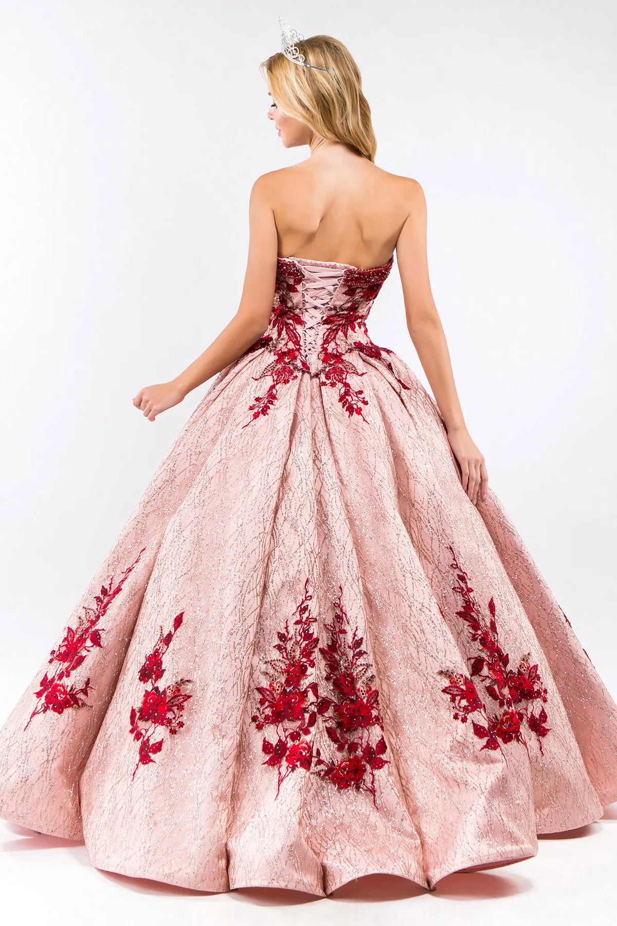Product/beads embellished neckline full glitter mesh quinceanera dress GLGL1957