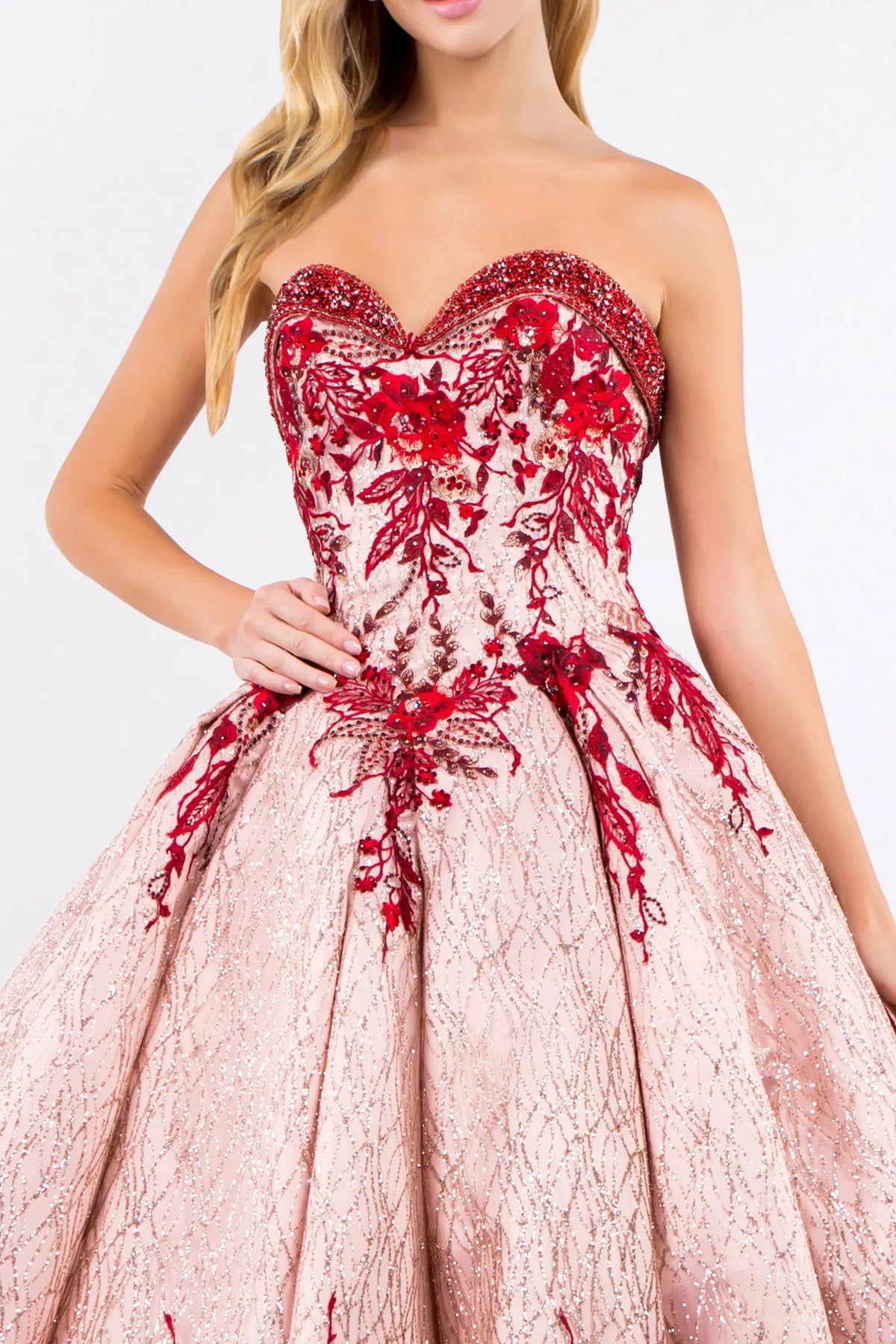 Product/beads embellished neckline full glitter mesh quinceanera dress GLGL1957