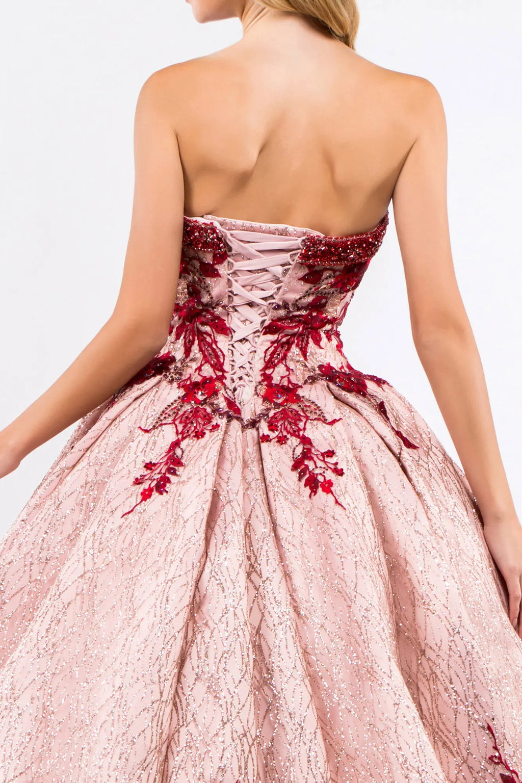 Product/beads embellished neckline full glitter mesh quinceanera dress GLGL1957