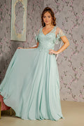 3 d flower embroidery chiffon a line long dress w sheer short sleeves GLGL3352