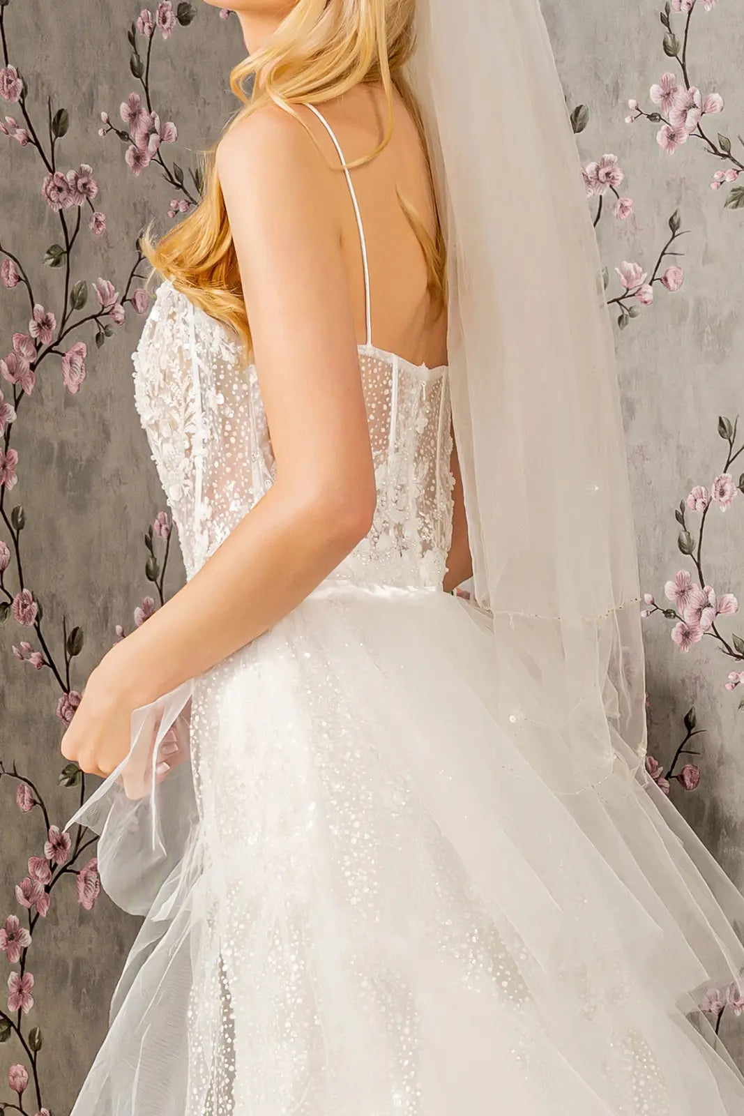 Embroidery bead mesh mermaid wedding gown w mesh long cape GLGL3425