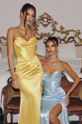 Soft Satin Bridesmaid Gown w/ Draped Sweetheart Neckline & Elegant Leg Slit CDT815